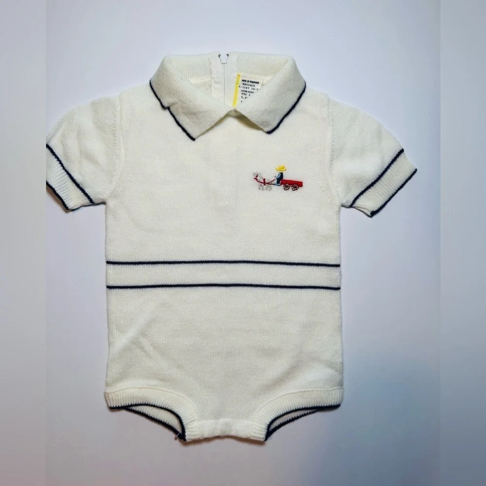 Vintage White Collared Romper Size 6-9M